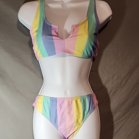 Sexy And Colorful Rainbow Striped Bikini Set In Large - Picture 1 of 10